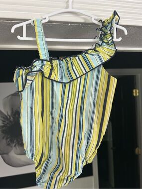 12M Banana Split One-Shoulder Striped Swim One-Piece - Yellow & Blue